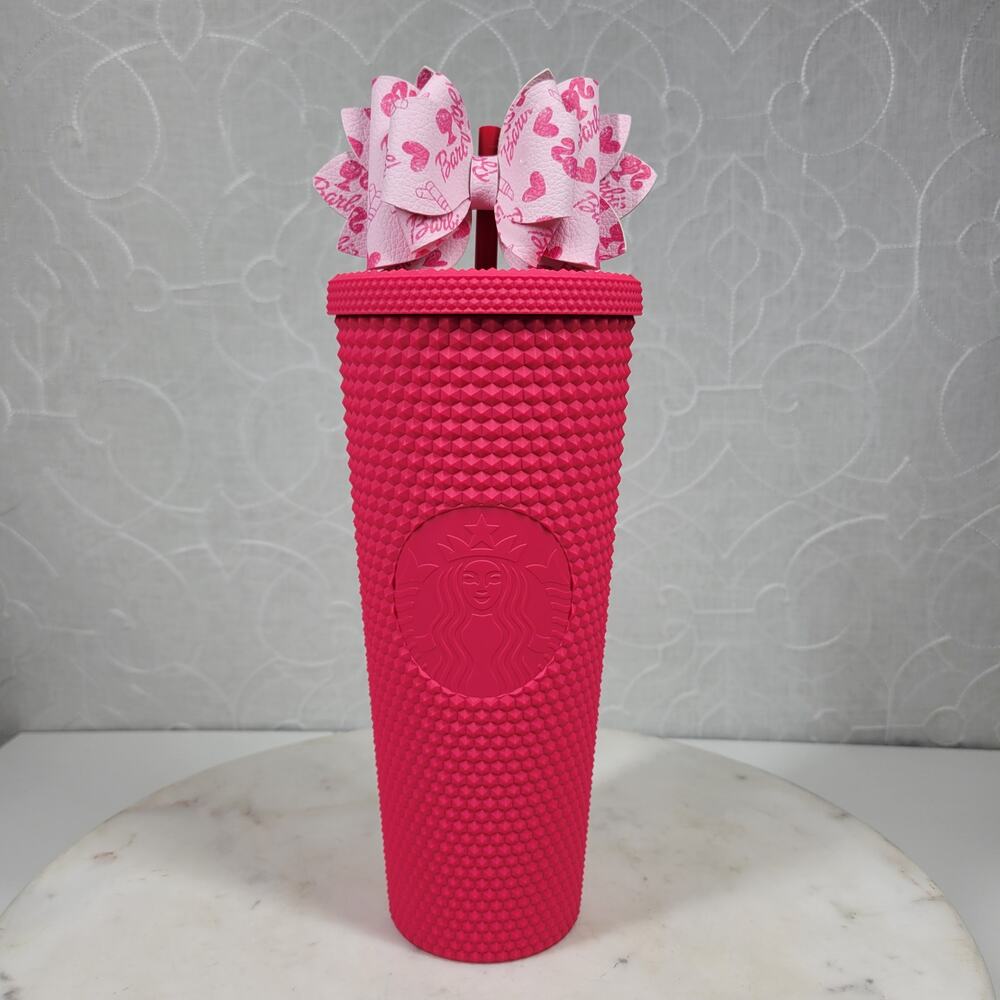 Starbucks Mexico Matte Berry Tumbler Venti 24oz Pink Studded with Straw Bow